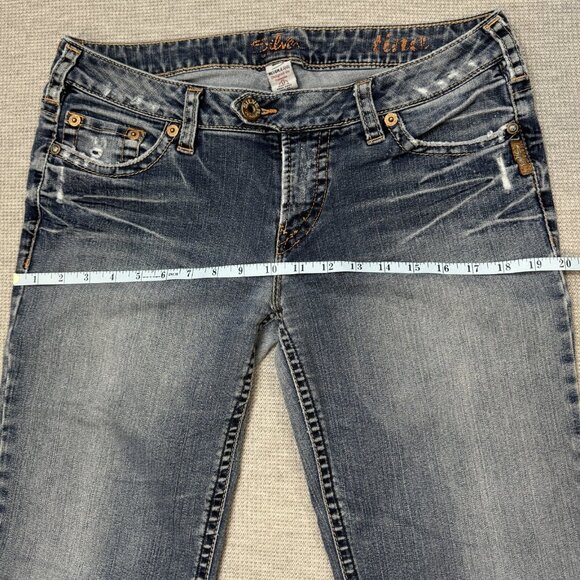 Silver Jeans Womens Blue Distressed Denim Tina Bootcut Double Button Waist Sz 32 - Picture 14 of 16
